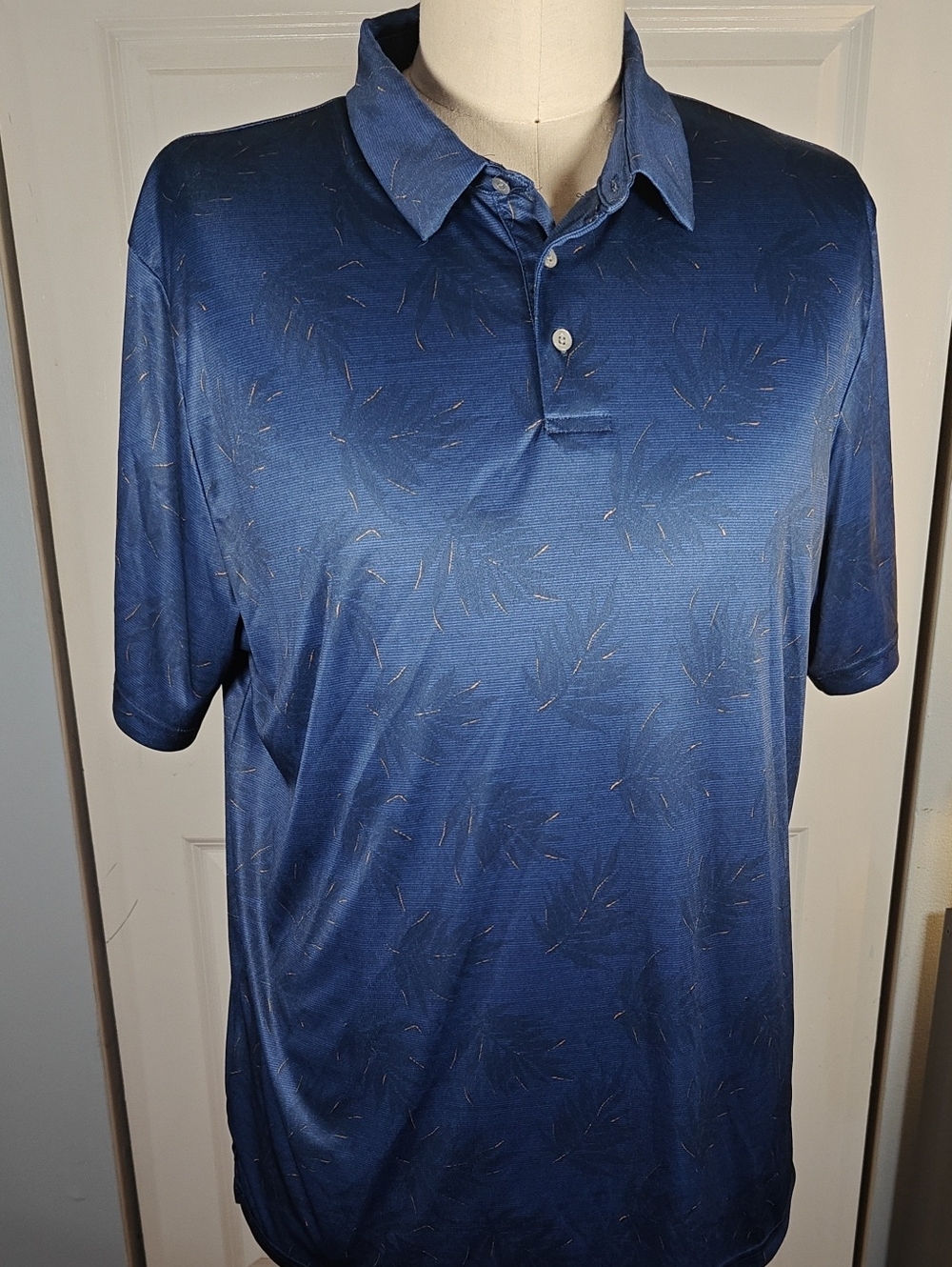 Ben Hogan Mens XXL Blue Leaf Print Short Sleeve Performance Golf Polo